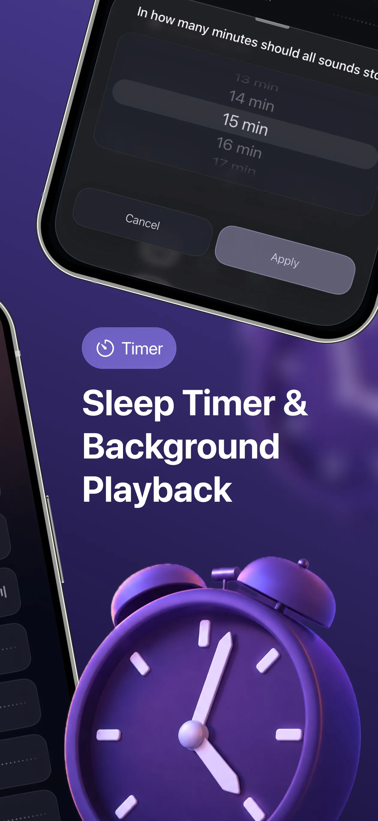 Hush sleep timer interface with background playback controls