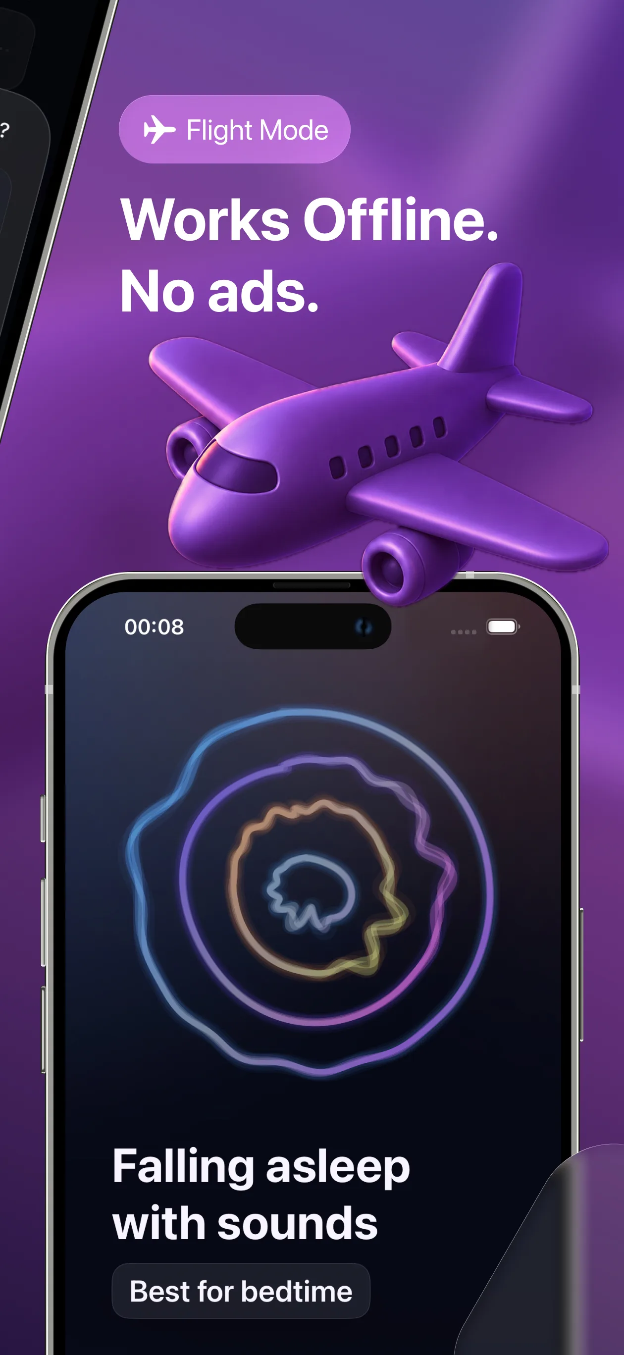 Hush offline sleep sounds screen with no ads message